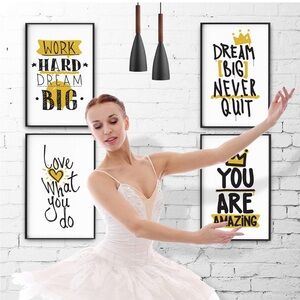 Set of 4 Gold & Black Motivational Art Poster Set, 11" X 17"